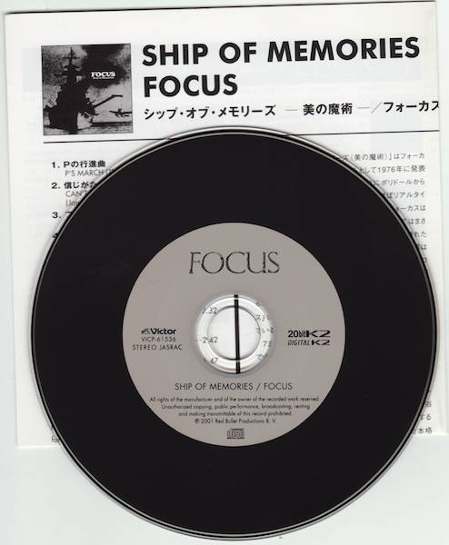 CD & Japanese insert, Focus - Ship Of Memories
